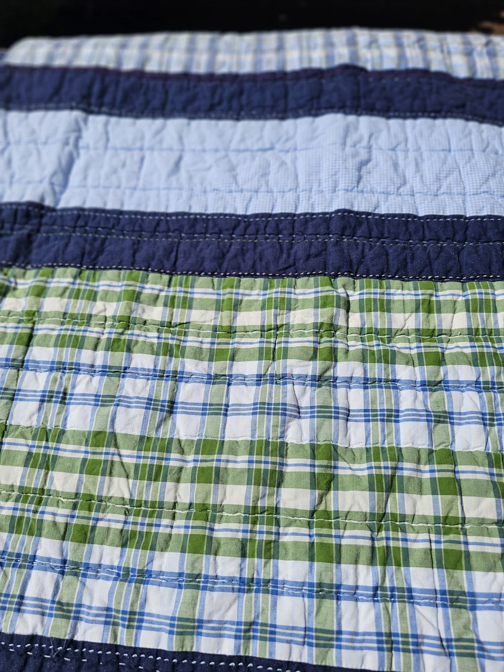 Pottery Barn Kids Blue, Navy & Green Plaid Cotton Quilt - Twin